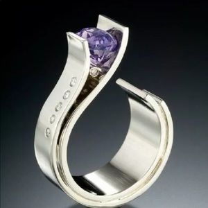 Amethyst CZ Ring Size 9 Open